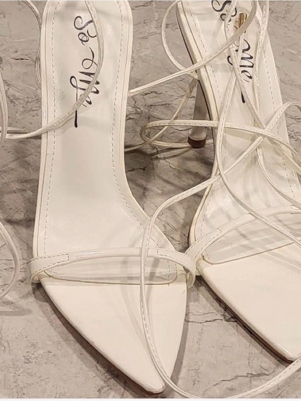 Sézane White Strappy Pointed-Toe Lace-Up Heels